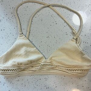 Robin Piccone Cream/White Crochet Bikini Bralette Top Halter Strappy Size S